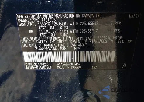 2018 Toyota Rav4 Xle from USA, damaged, VIN 2T3RFREV7JW701064